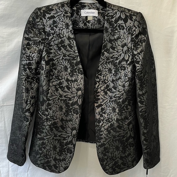 Calvin Klein Jackets & Blazers - NWT Calvin Klein Gorgeous Black/Silver Floral Blazer, Size 6P